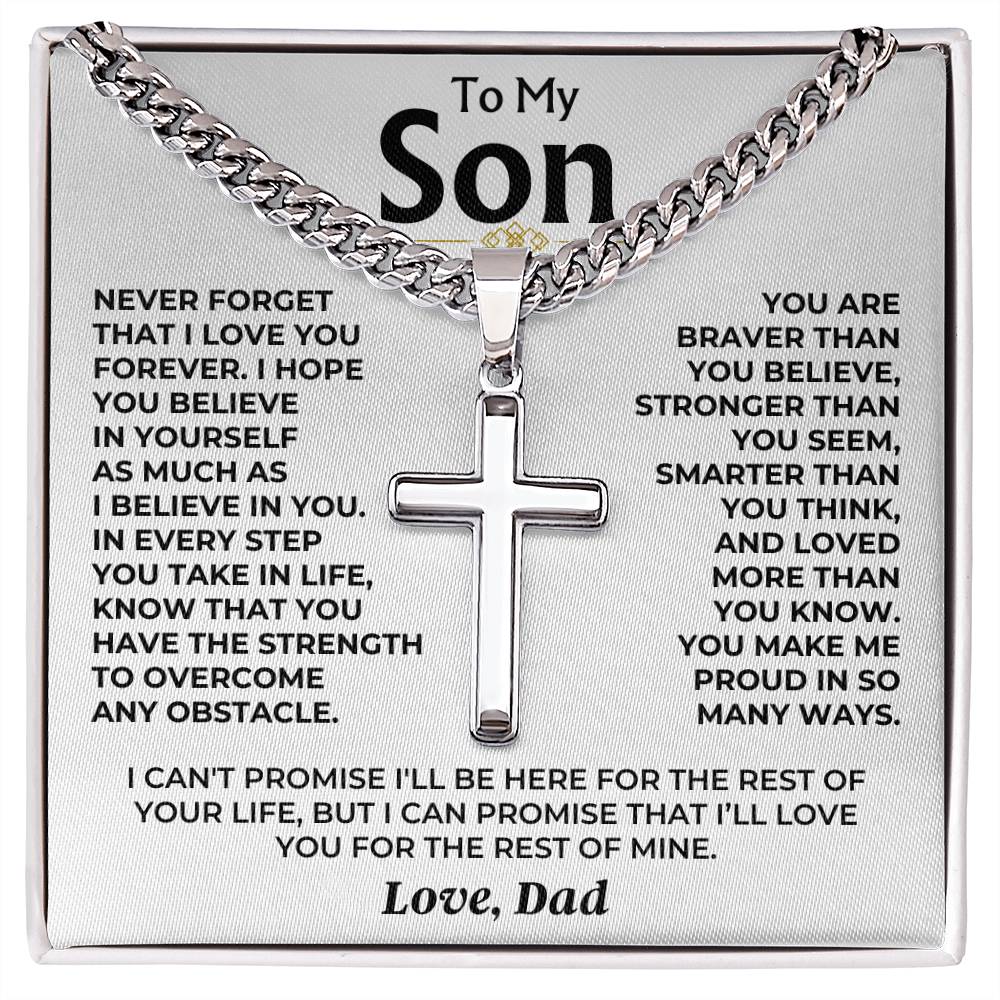 To My Son - Love Dad - Artisan Cross on Cuban Link Chain - Gift Set - SS542D