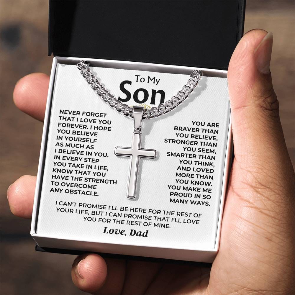 To My Son - Love Dad - Artisan Cross on Cuban Link Chain - Gift Set - SS542D