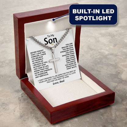 To My Son - Love Dad - Artisan Cross on Cuban Link Chain - Gift Set - SS542D